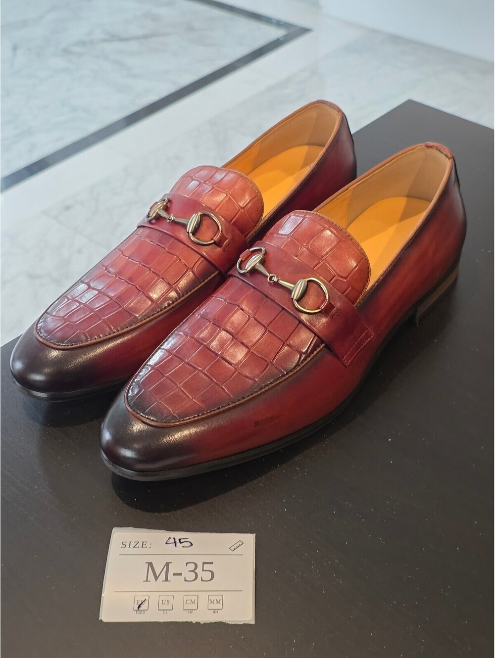Men's Burgundy Leather Loafers with Croc Pattern